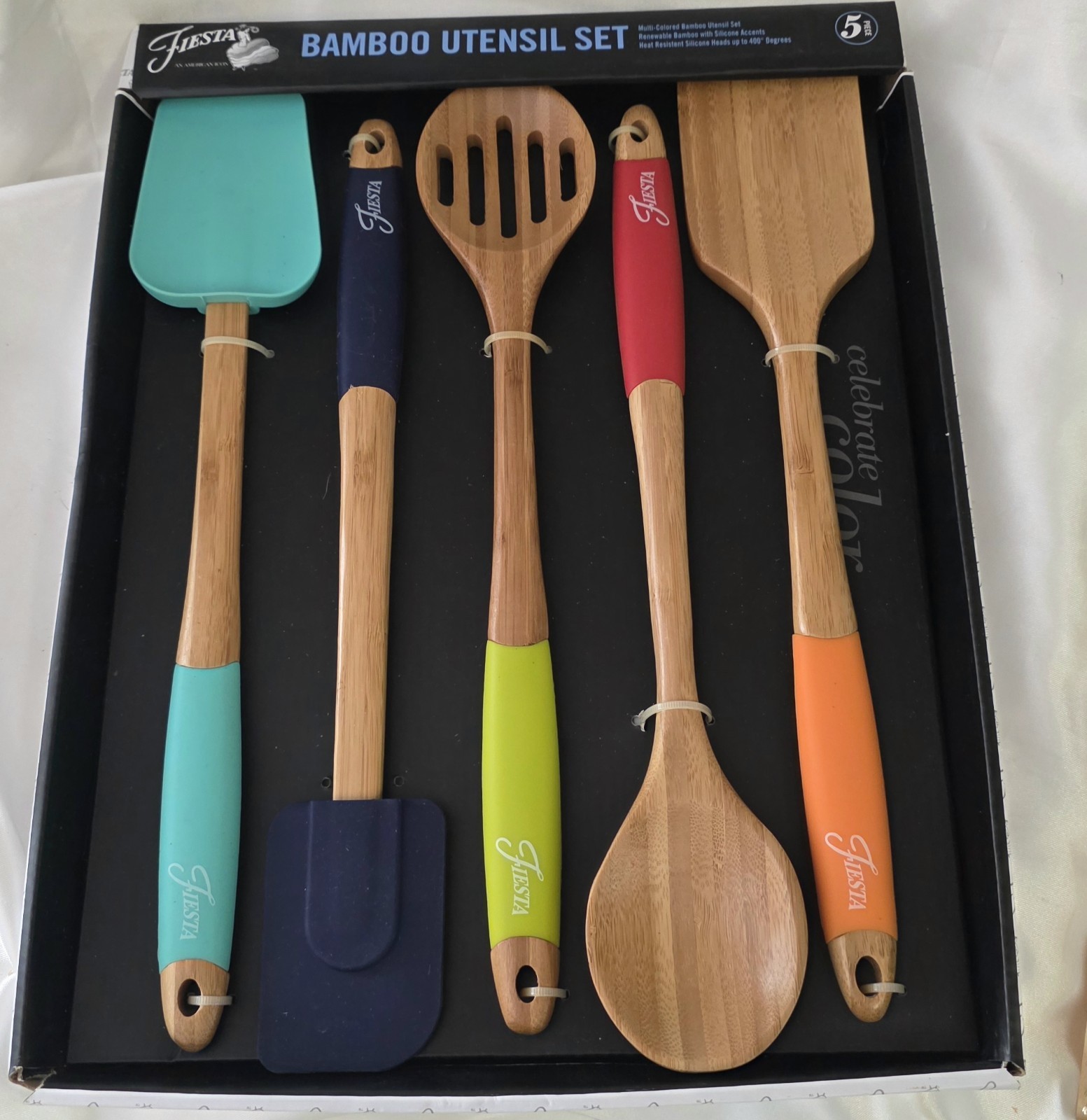 Fiesta Fiestaware Bamboo Silicon 5 Piece Colorful Utensil Set NOS Unused