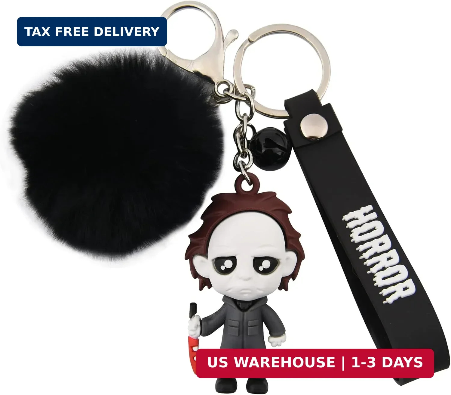 Halloween Skull Keychain Horror Movie Key Rings with Plush & Small Bell
