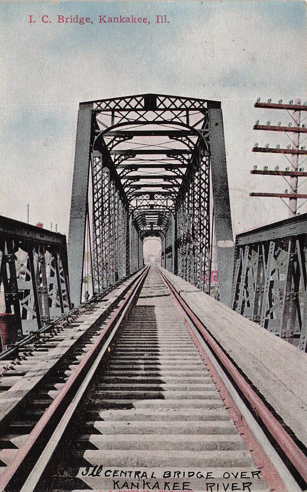 Kankakee IL Illinois Wabash County Railroad Train Bridge River Vtg Postcard 24A