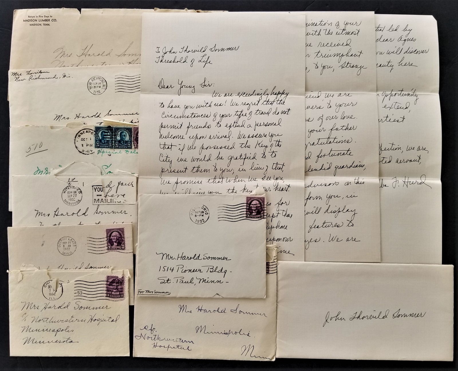 1930s antique 9 PERSONAL LETTERS st paul mn SOMMER john harold agnes