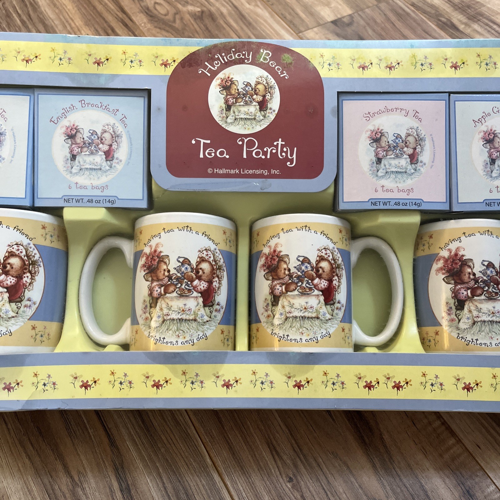 Vtg 1996 Mary’s Bears Hallmark 4 Mug Tea Gift Set Box Sealed Christmas Holiday