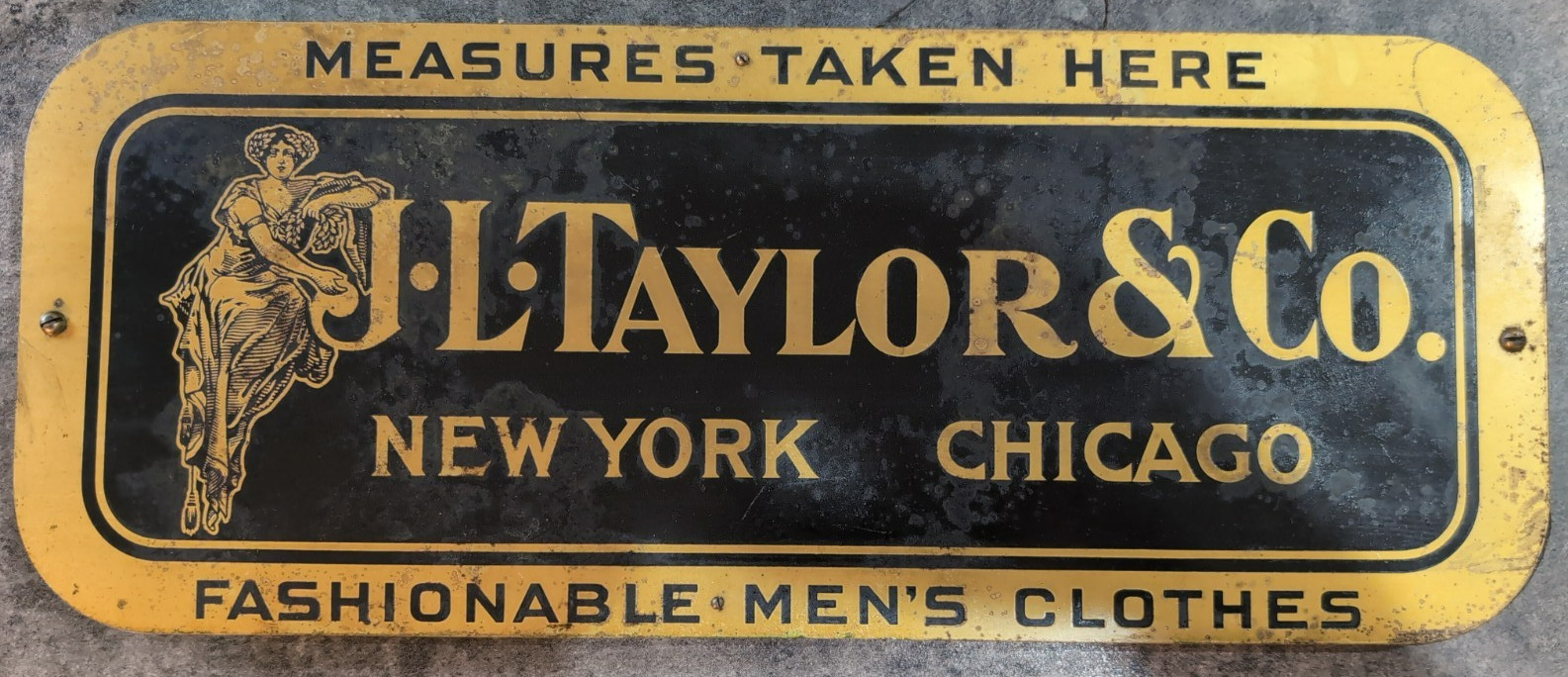 Antique J.L. Taylor & Co. Men's Clothes Metal Advertising Sign NY Chicago
