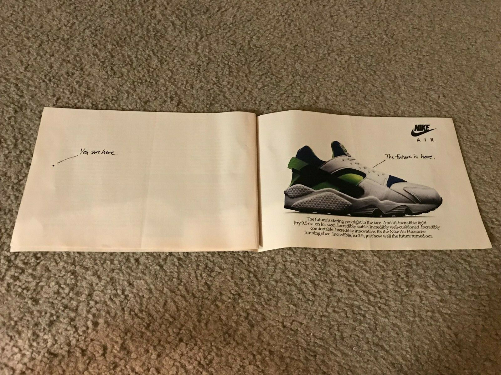 Vintage 1991 NIKE AIR HUARACHE Cross Trainer Running Shoes Poster Print Ad 1990s