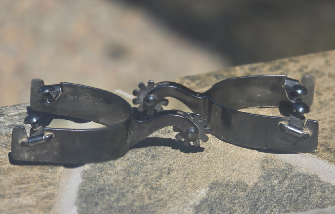Vintage Greg Darnall GD Black Steel Ranch Spurs Early Circular GD Maker Stamp