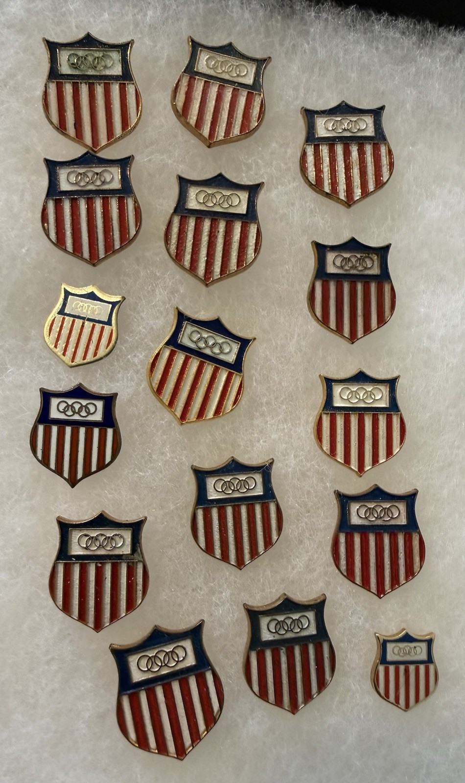 Vintage Olympic Games USA Shield Olympic Committee Lapel Pin Lot ~ 16 Pins