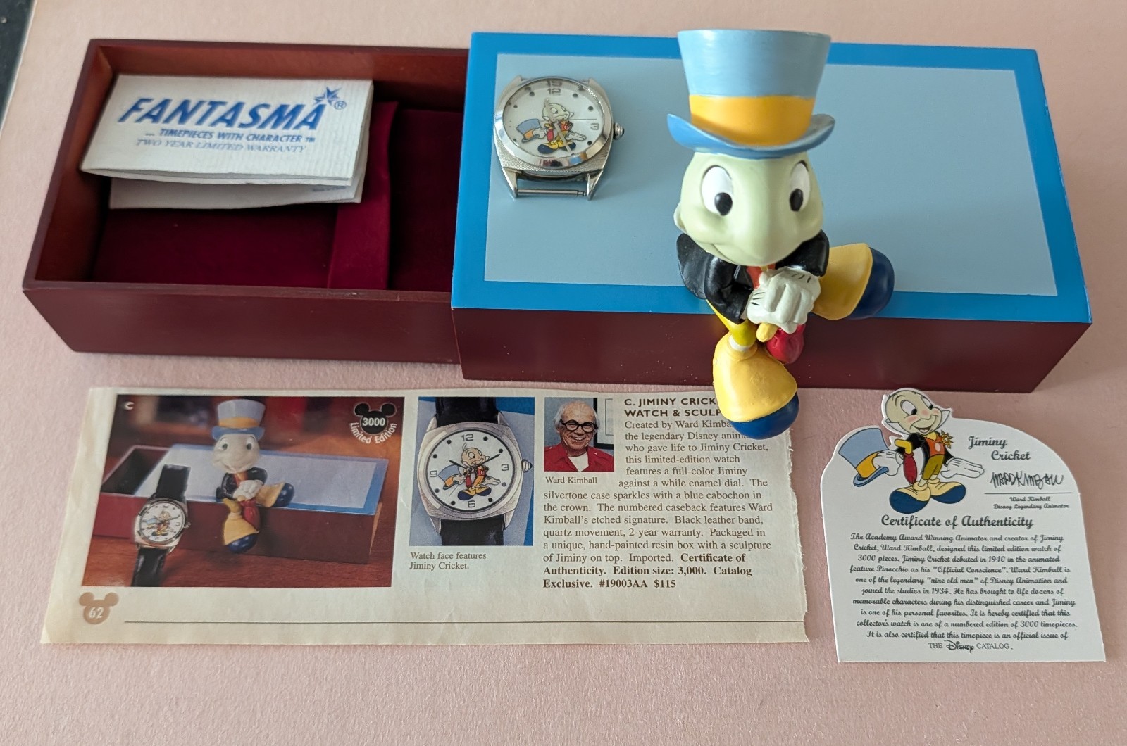 Disney Jiminy Cricket Limited Edition Watch & Box By Ward Kimball Disney Jiminy Cricket Limited Edition Watch & Box By Ward Kimball