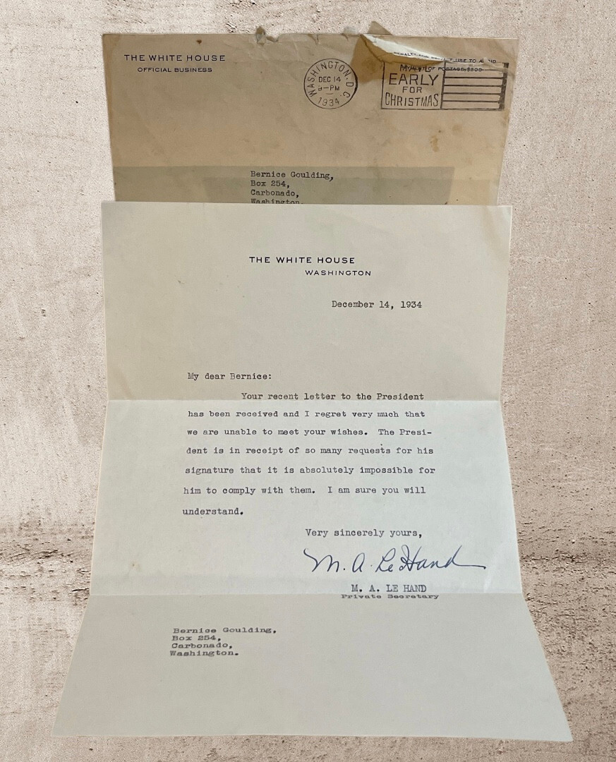 1934 M.A. LeHand (FDR's Secretary) Official White House Letter SIGNED