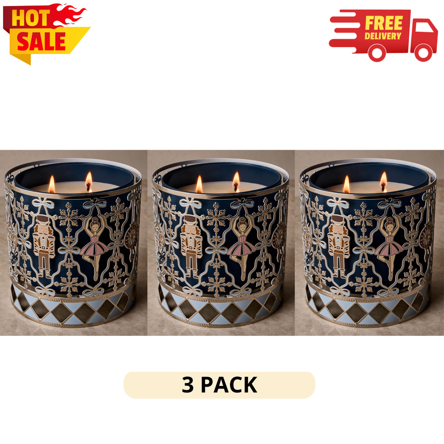 Combo 3-Pack Bath & Body Works Nutcracker 3-Wick Candle Holders