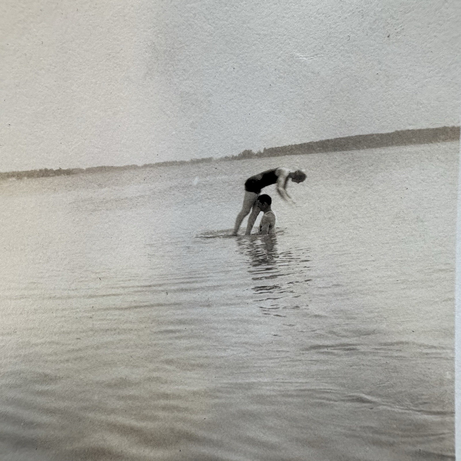 Vintage Photo Snapshot Young Lady Man In Swimsuit In Lake 1920s Swim Clothing