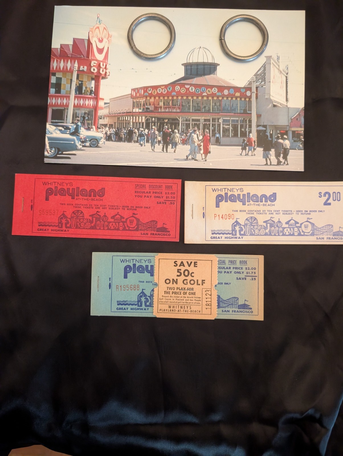 Playland San Francisco Vintage Memorabilia. Post Card, Toss Rings, Tickets Playland San Francisco Vintage Memorabilia. Post Card, Toss Rings, Tickets