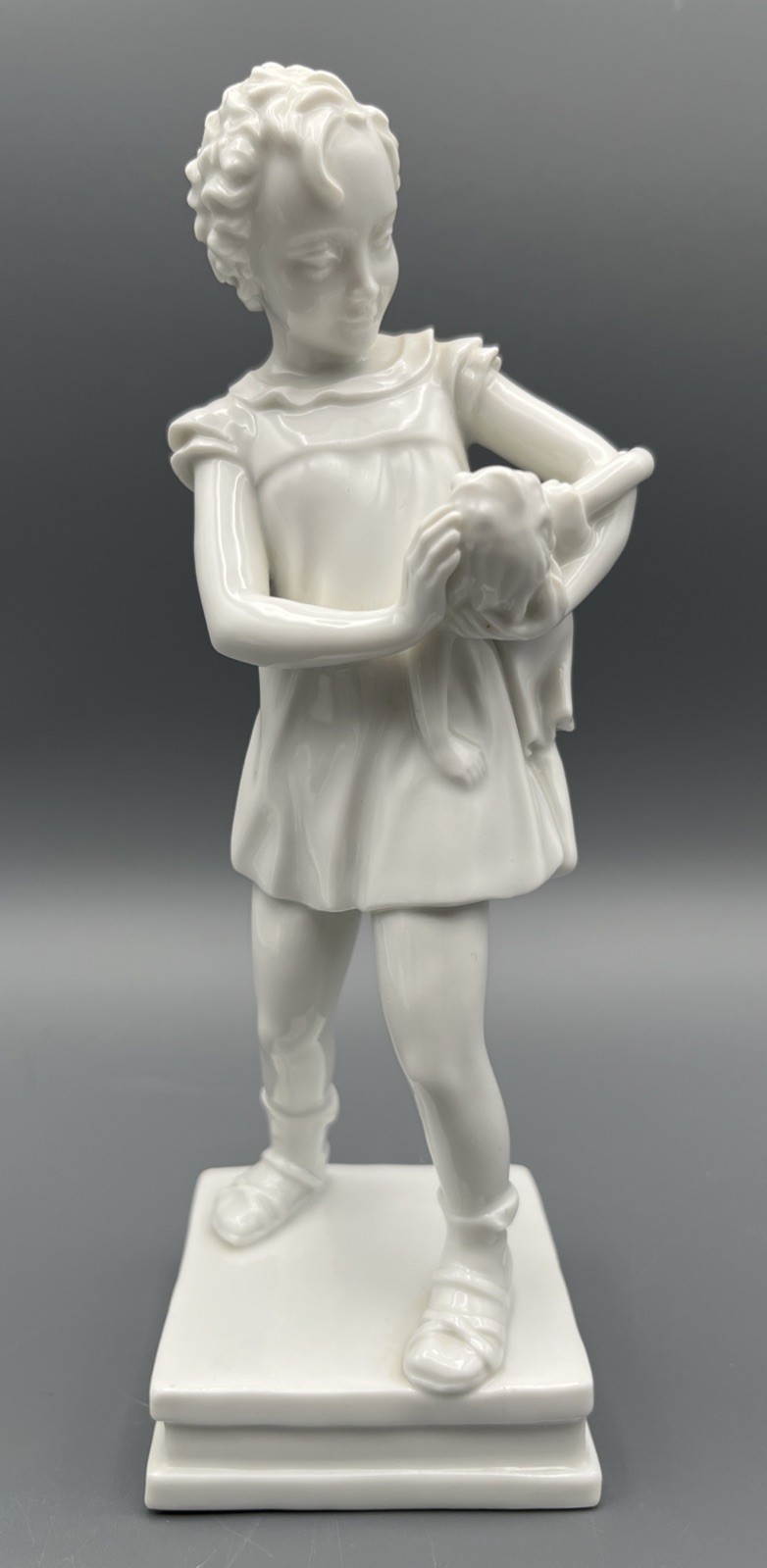 Augarten Wien Blanc de Chine Girl Holding Doll Vienna Porcelain Figurine Austria