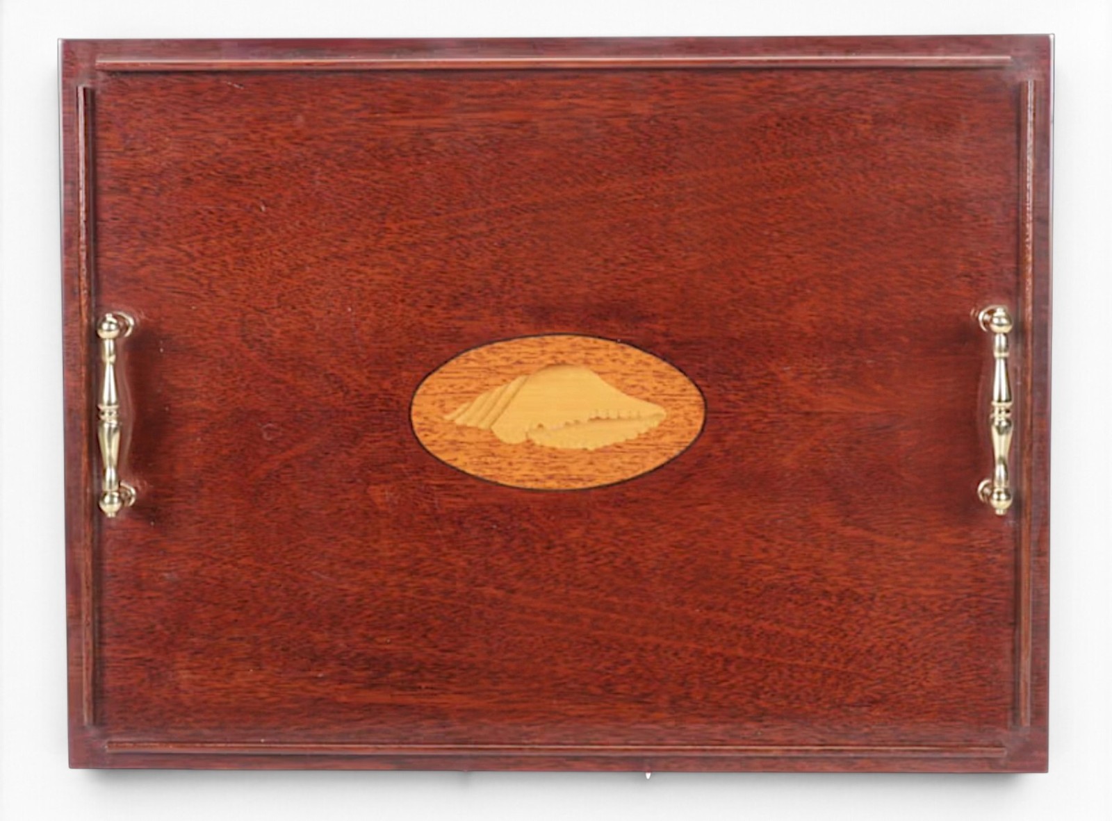 Gorgeous Antique Inlaid Mahogany Serving Tray with Brass Handles