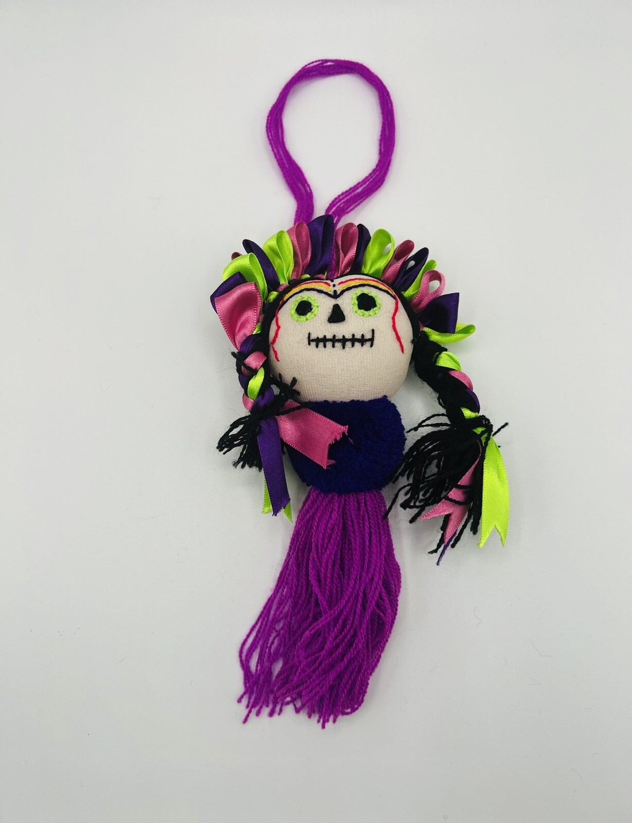 NWOT Lady Embroidered Felt Tassel Mexican Folk Art Purple/Green Multi NWOT Lady Embroidered Felt Tassel Mexican Folk Art Purple/Green Multi