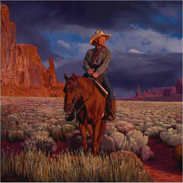 Oil Painting Cowboys at the top of the mountain On Canvas Handpainted Modern art