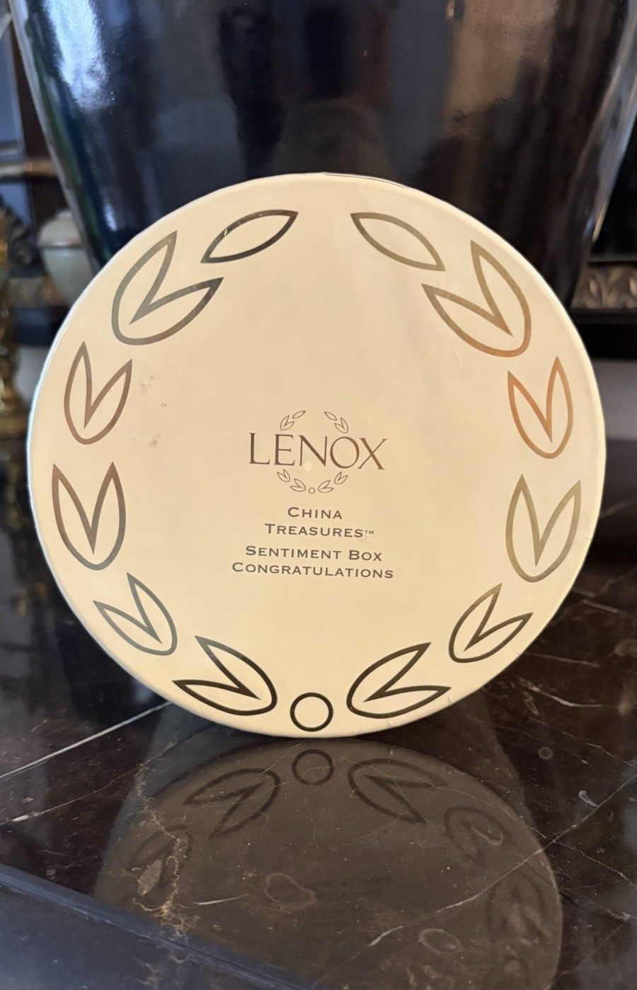 Lenox China Treasures Ivory Gold Sentiment Box, Congratulations, Round With Lid Lenox China Treasures Ivory Gold Sentiment Box, Congratulations, Round With Lid