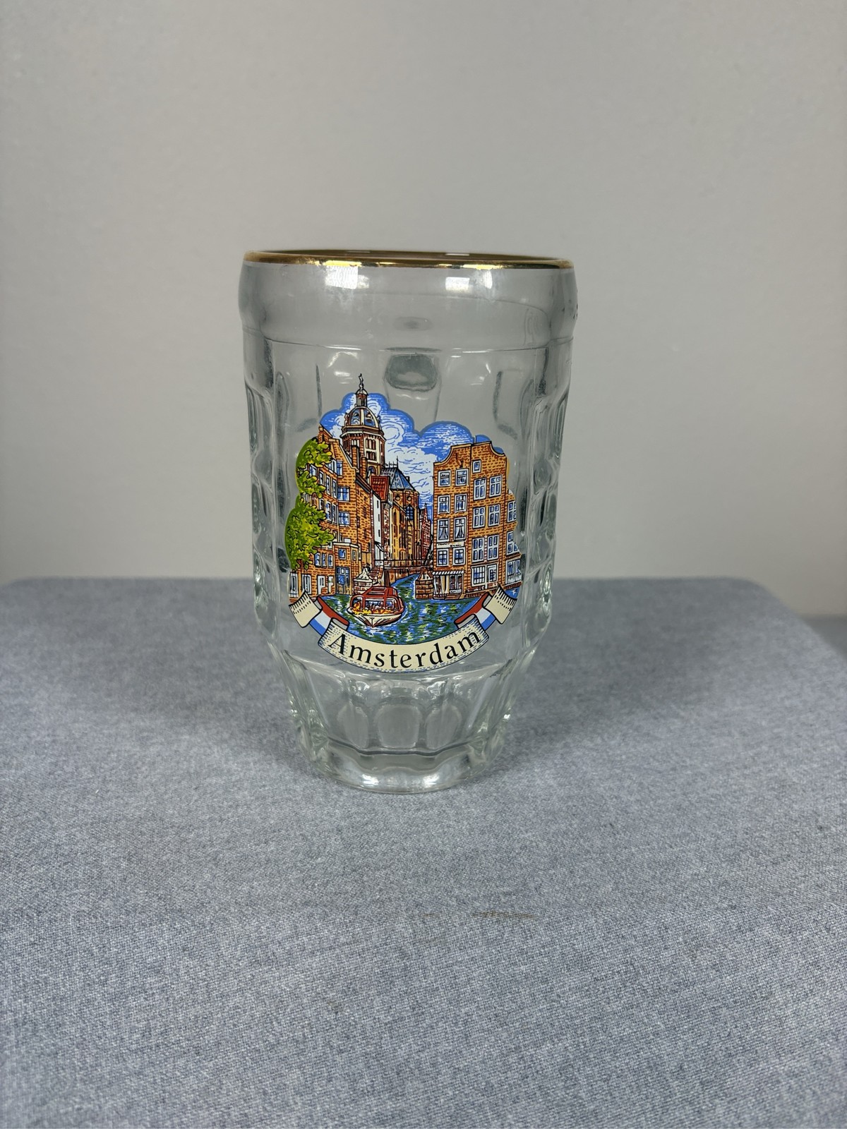 Vintage Amsterdam Netherlands Souvenir Beer Mug Glass Gold Rim Tankard Vintage Amsterdam Netherlands Souvenir Beer Mug Glass Gold Rim Tankard