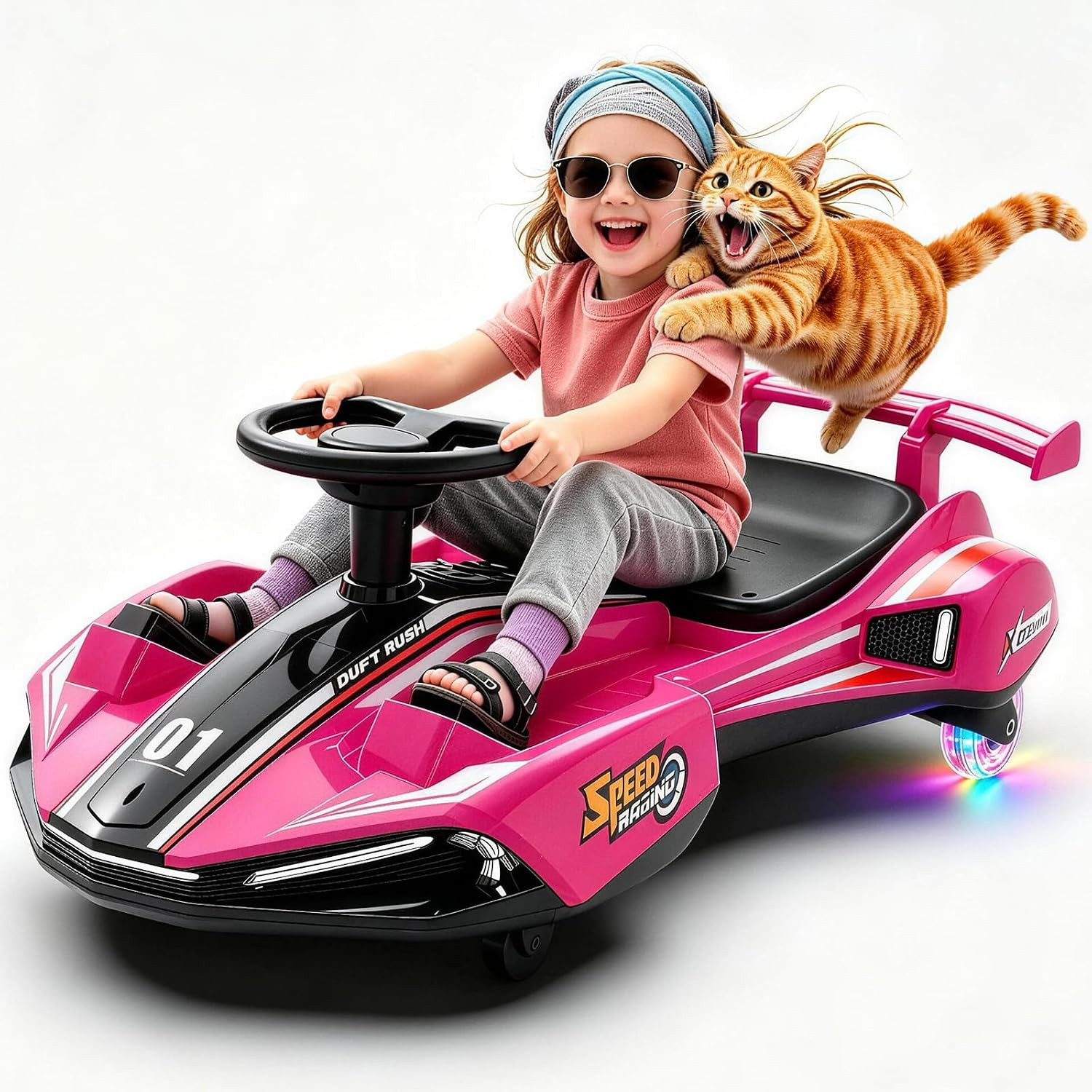 Electric Wiggle Car for Kids, 12V Ride on Toys for Ages 3+, Light Pink