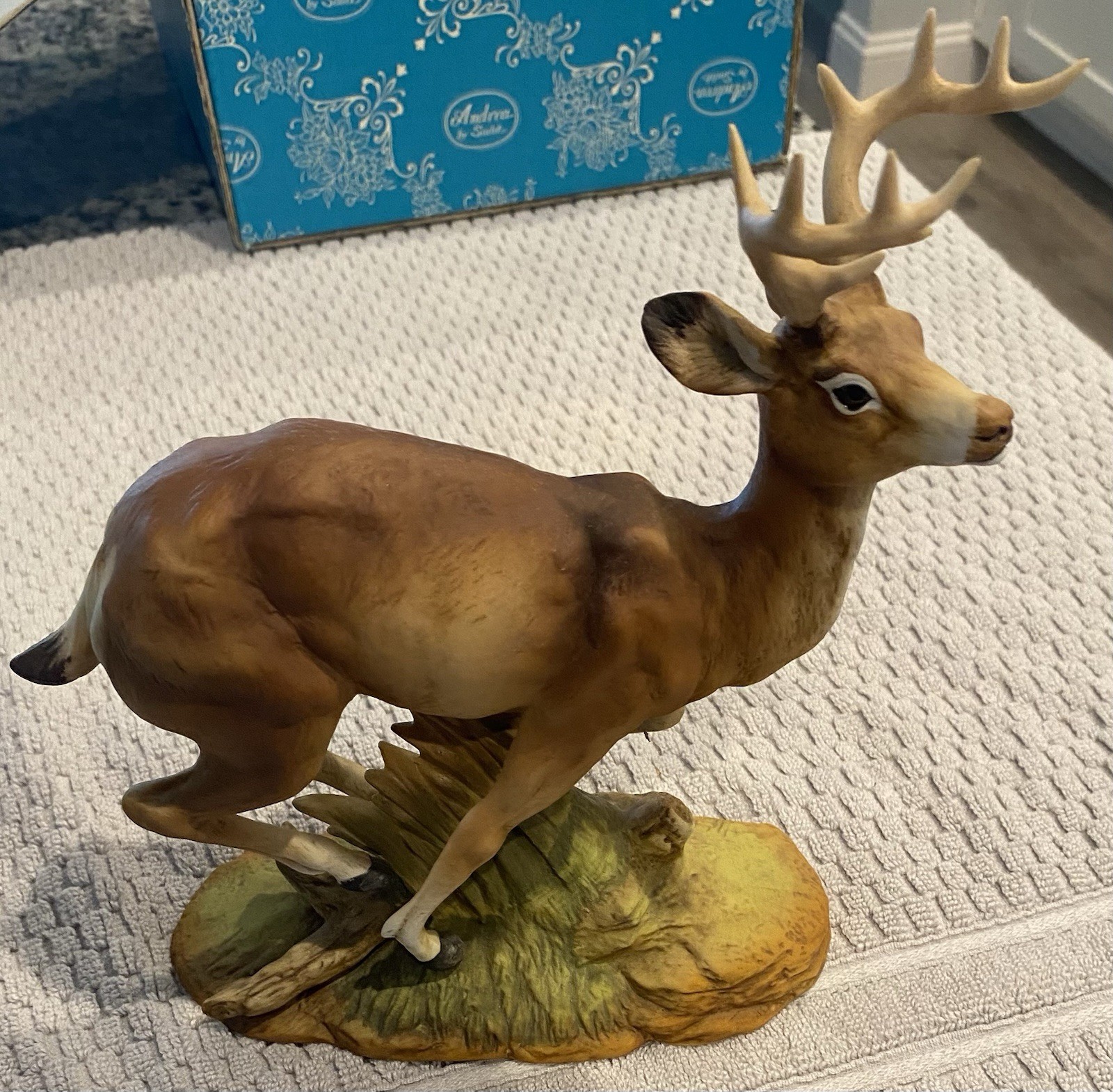Andrea By Sadek 1985 Porcelain Mule Deer Figurine With Stand  STO2-330