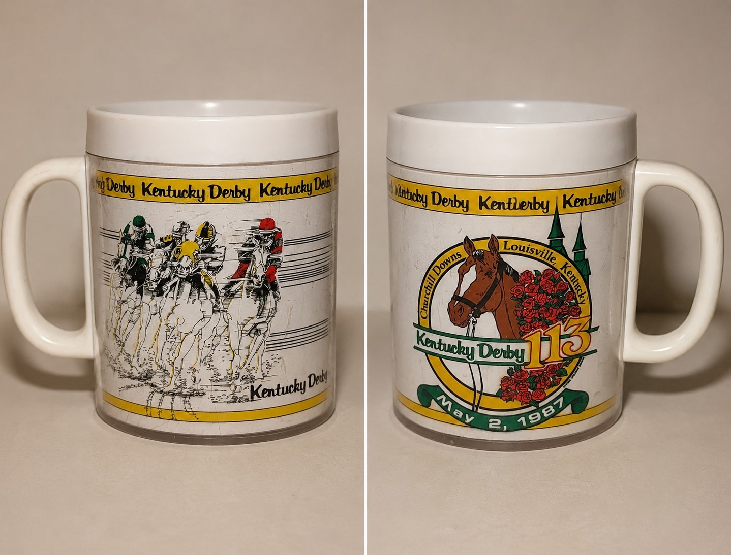 Vintage 1987 Kentucky Derby 113 Insulated Plastic Mug Cup Churchill Downs USA Vintage 1987 Kentucky Derby 113 Insulated Plastic Mug Cup Churchill Downs USA