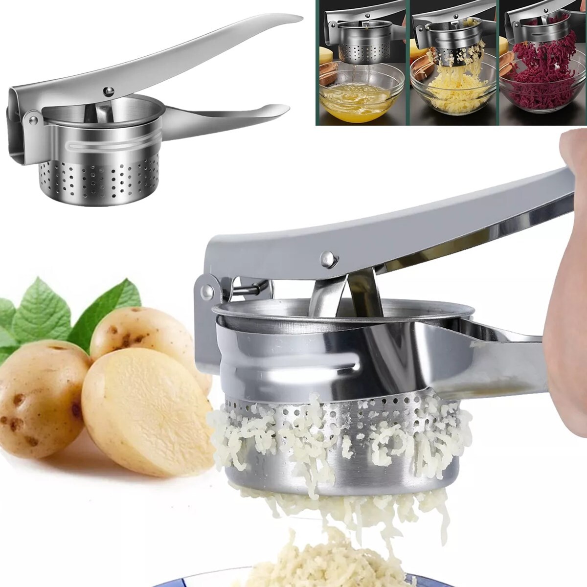 Stainless Steel Potato Masher Press Ricer No Lumps Large Heavy Vegetables Tool Stainless Steel Potato Masher Press Ricer No Lumps Large Heavy Vegetables Tool