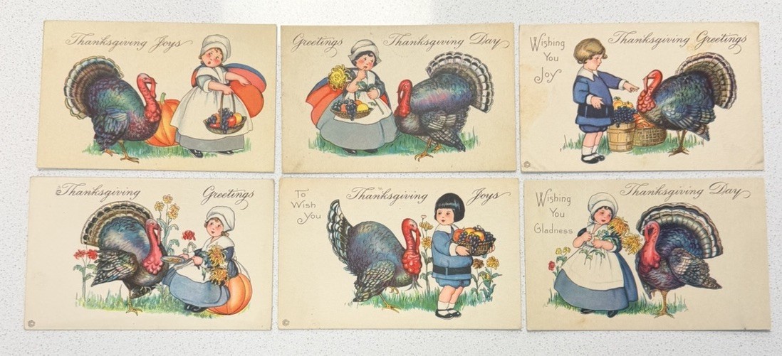 Complete Set 6 Vintage Thanksgiving Postcards Stecher 775 Margaret Evans Price