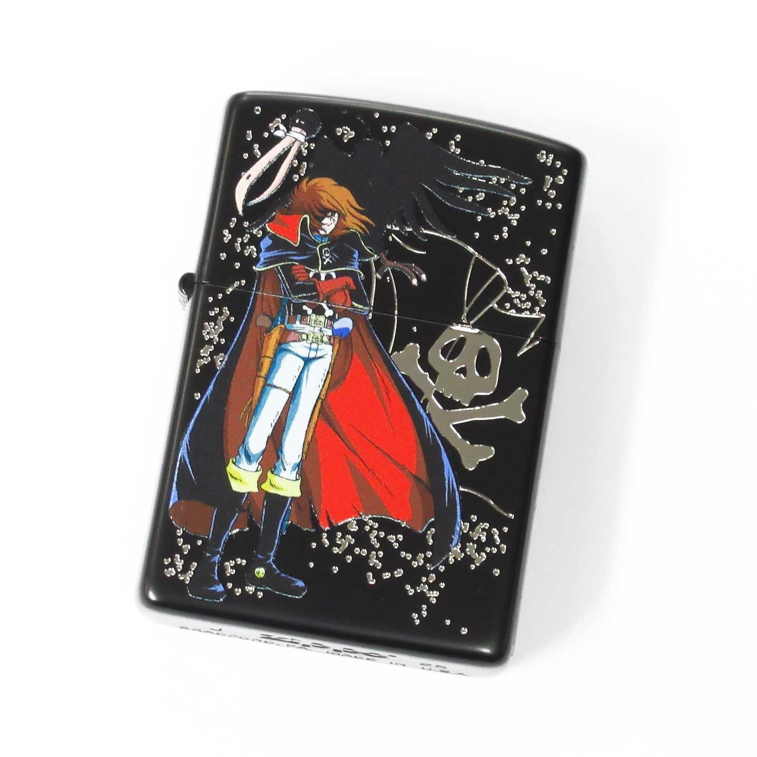 Zippo Space Pirate Captain Harlock Matte Black Silver Both Sides Etching Japan