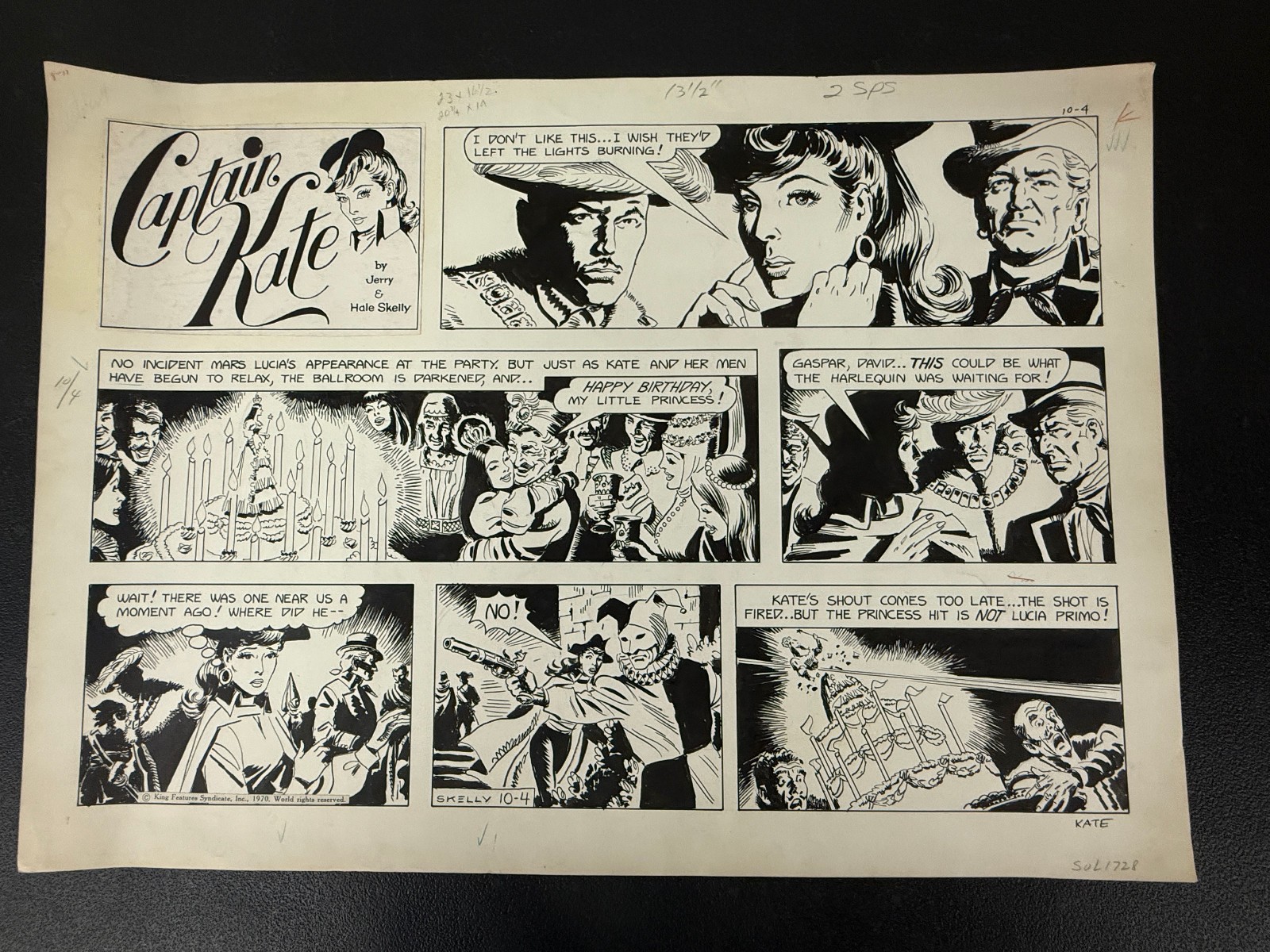 Captain Kate Original Sunday Strip Art Oct 4 1970 Skelly King Features Harlequin