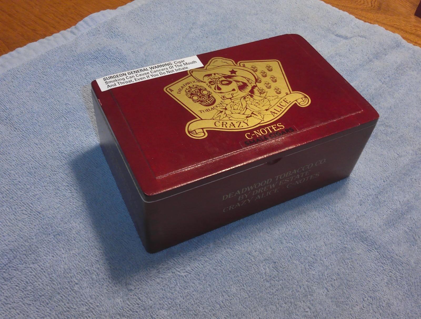 WOOD CIGAR BOX-Drew Estate-Deadwood Tobacco*CRAZY ALICE C NOTES*-7.5\