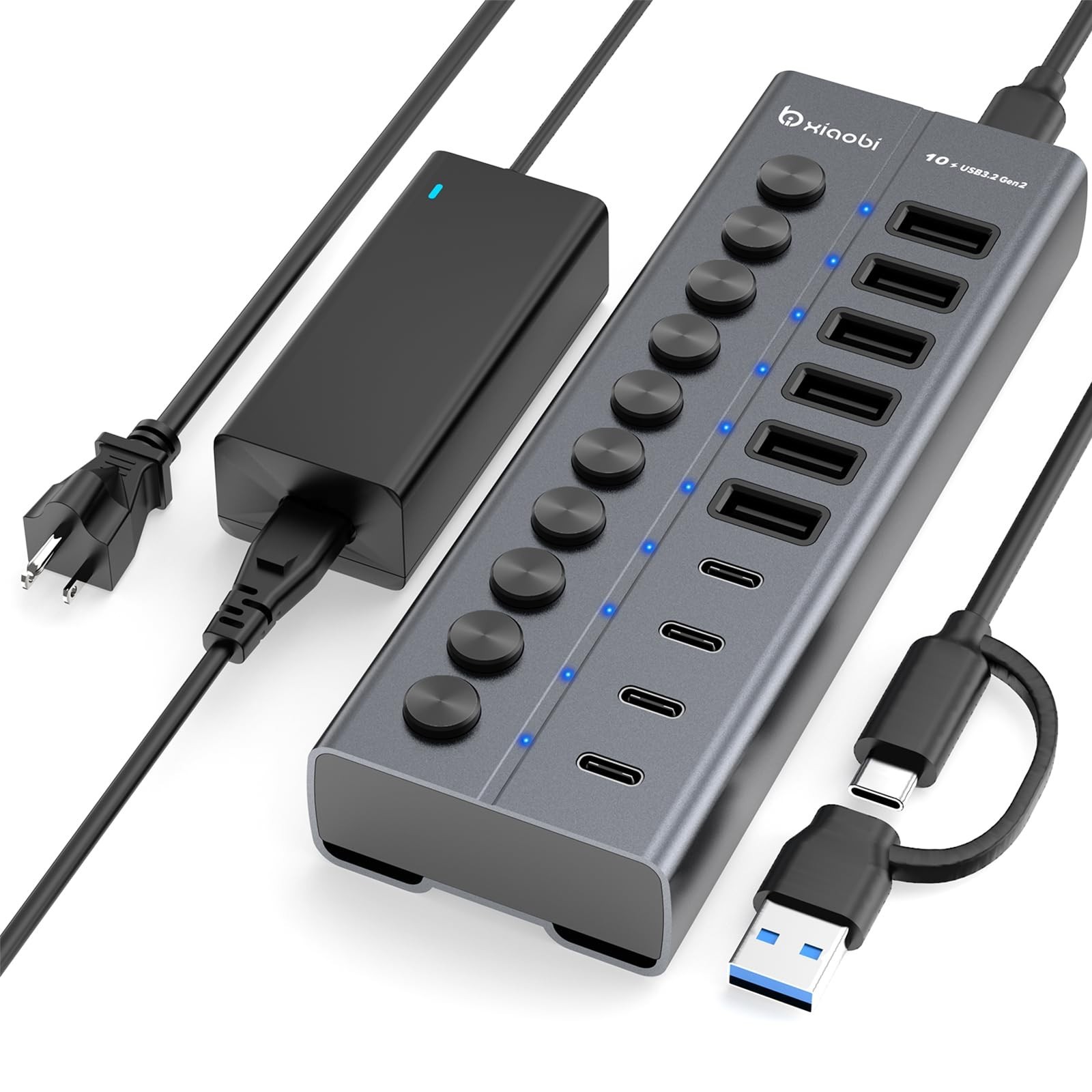 Powered USB Hub, 10-Port USB C Hub with 6 USB-A 3.2, 4 USB-C 3.2 Ports, Indiv... Powered USB Hub, 10-Port USB C Hub with 6 USB-A 3.2, 4 USB-C 3.2 Ports, Indiv...
