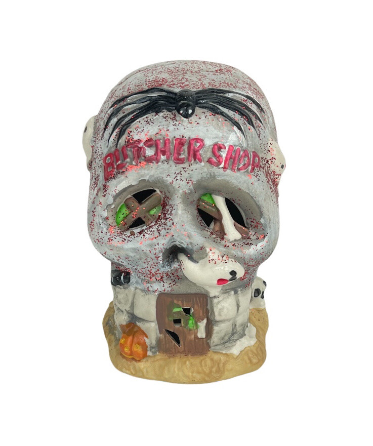 Halloween Ceramic 3”x3”x4” Skull Haunted Home Ghost Decor￼