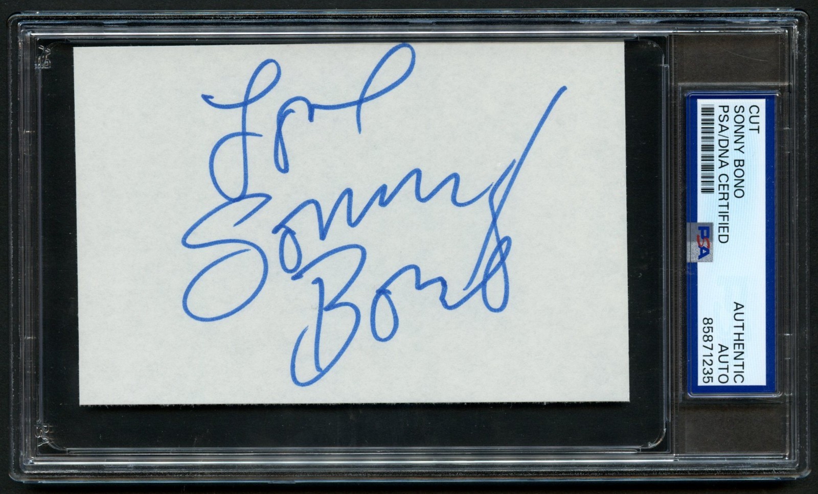 Sonny Bono signed autograph 3x5 Cut Singer Sonny & Cher RC PSA Slabbed Sonny Bono signed autograph 3x5 Cut Singer Sonny & Cher RC PSA Slabbed