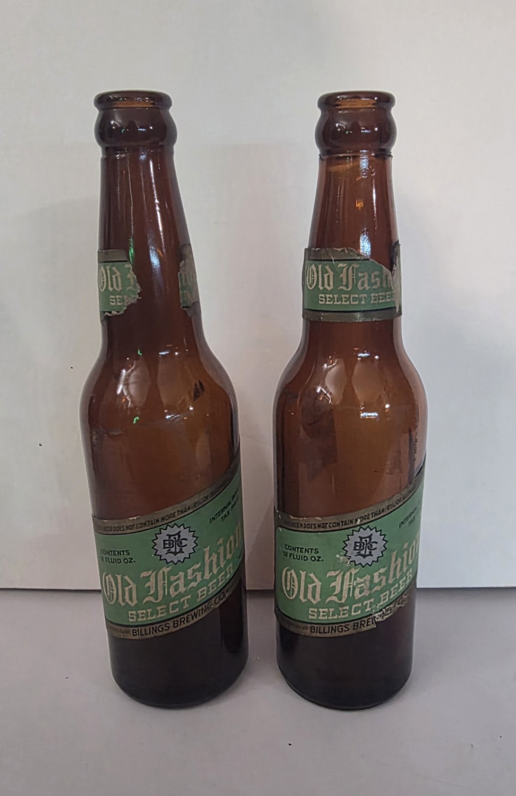 Vtg 1940s Old Fashion Select Beer Bottles Lot of 2 Billings Brewing Co Montana