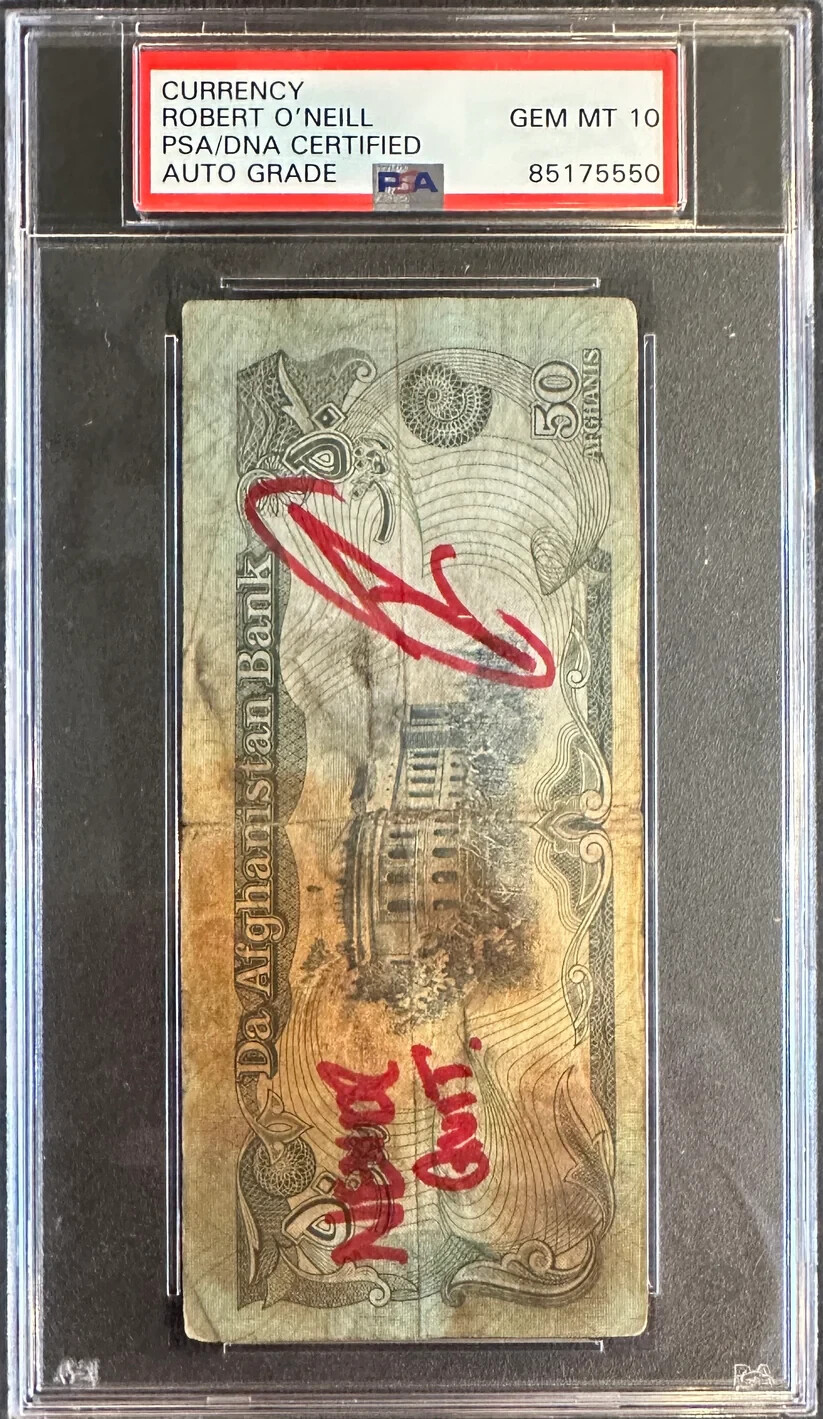 Robert O'Neill Signed Original Al-Qaeda Used Bin Laden Bank Currency PSA 10 Robert O'Neill Signed Original Al-Qaeda Used Bin Laden Bank Currency PSA 10