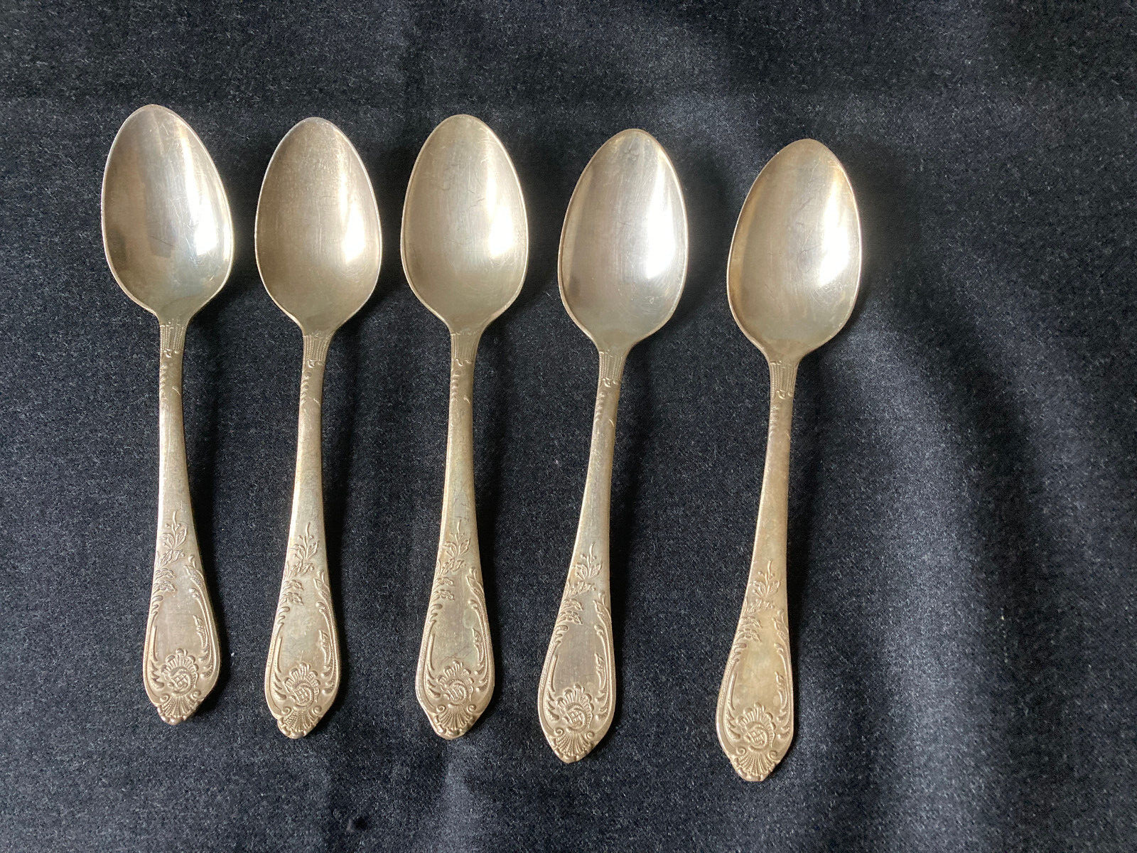 VTG Soviet 5 Pcs Silver Plated Cupronickel Melchior Dinner Spoons 7