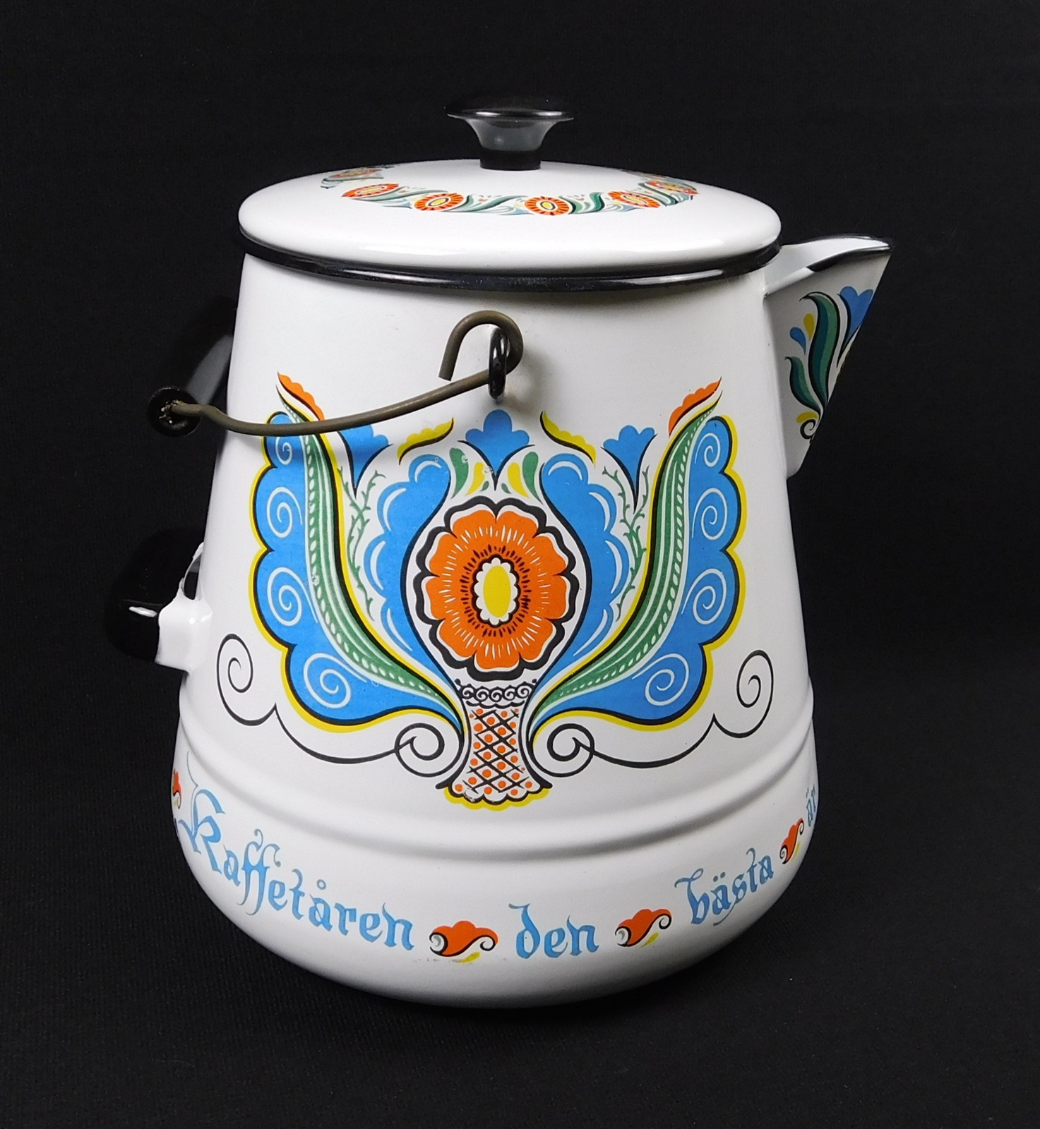 Large Vtg Berggren Swedish Colorful Enamel Coffee Pot 10\ Large Vtg Berggren Swedish Colorful Enamel Coffee Pot 10\