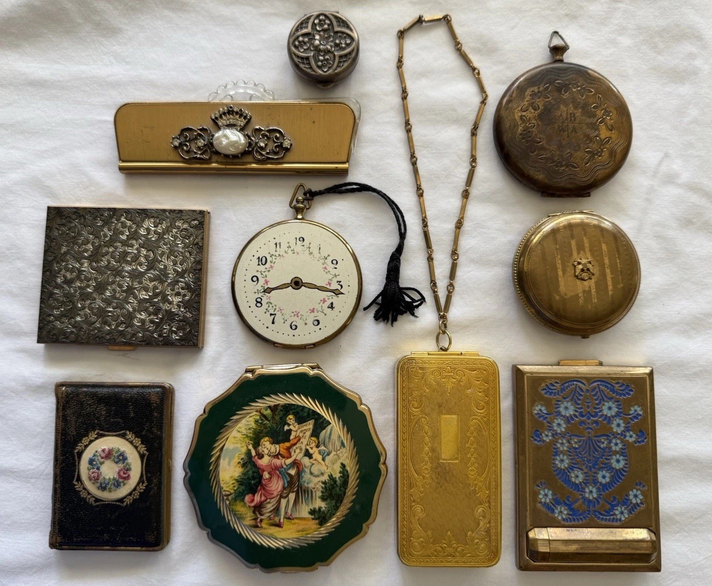 10PC Vintage Makeup Powder Compact LOT Stratton Elgin Dubarry Richard Hudson