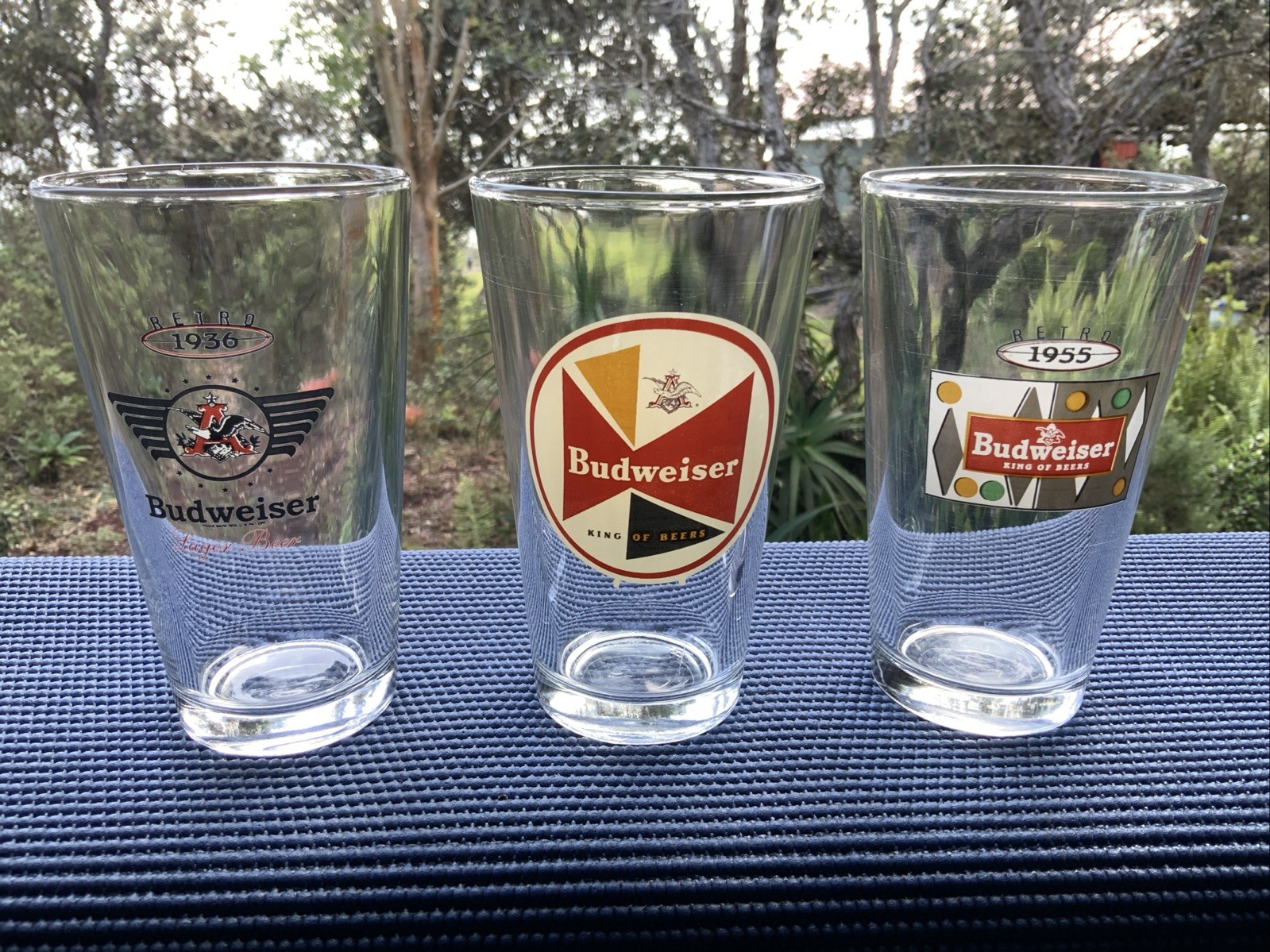 Budweiser Retro Pint Collector\'s Series beer glasses, 1936, 1955