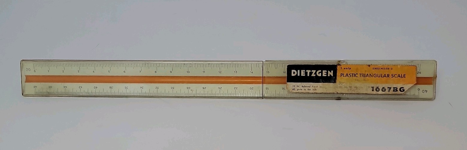 Vintage Dietzgen 1667BG 12” Plastic Triangular Scale Ruler Engineer Drafting