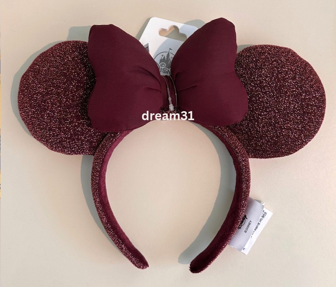 BNWT Disney Parks Minnie Mouse Burgundy Sparkle Deep Cherry Red Ears Headband