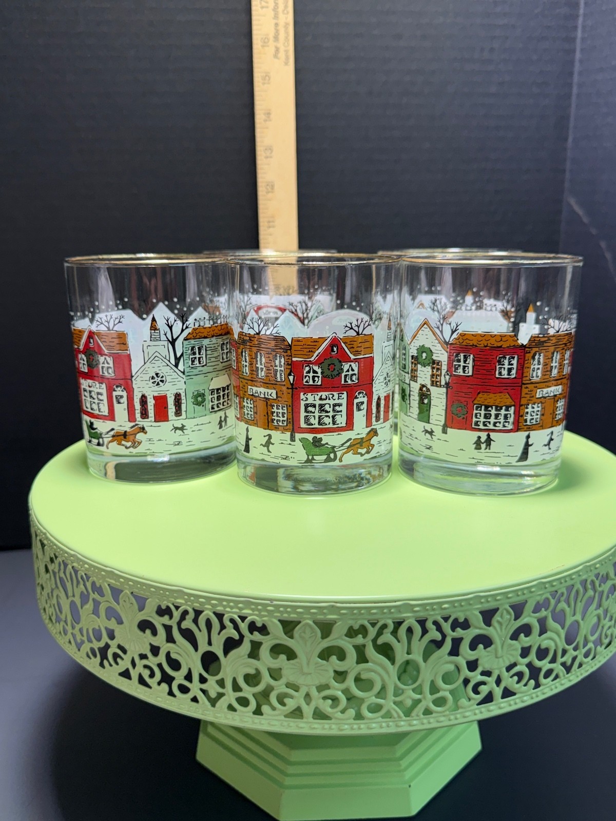 5- VTG Libbey Winter Village Christmas Rocks Glasses Set of 5 5- VTG Libbey Winter Village Christmas Rocks Glasses Set of 5