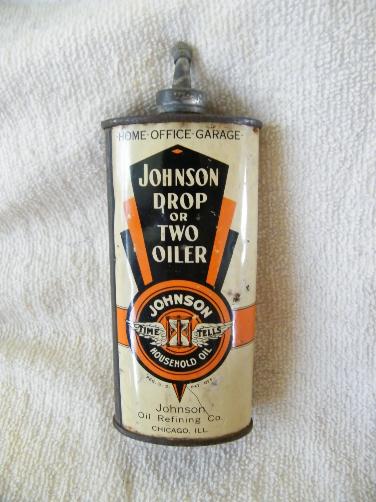 Rare Vintage Johnson Time Tells LEAD TOP 25c Price Household Oil Can Handy Oiler Rare Vintage Johnson Time Tells LEAD TOP 25c Price Household Oil Can Handy Oiler