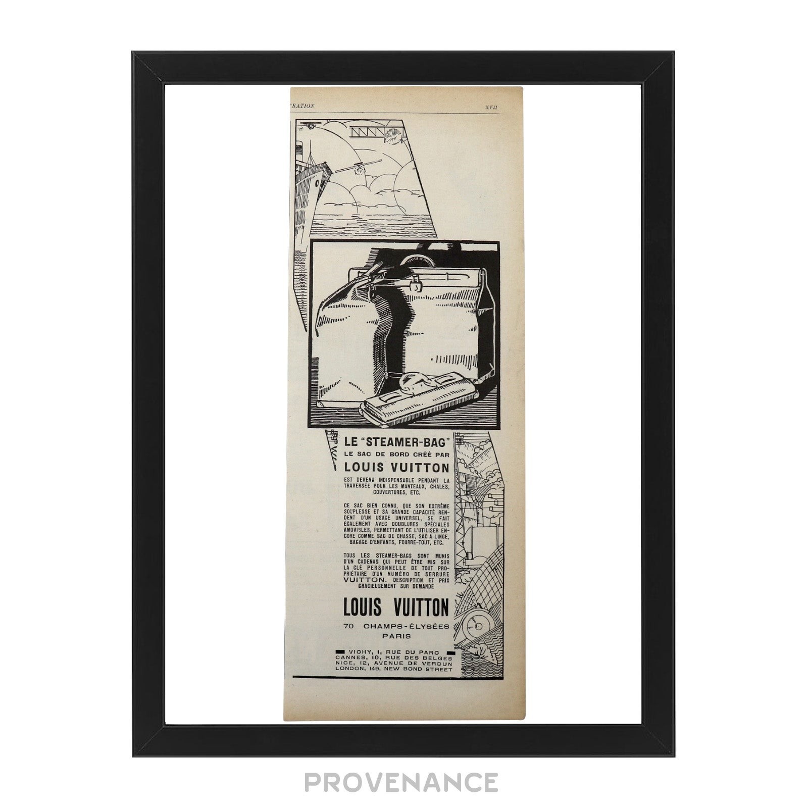 🔴 Louis Vuitton Antique Vintage Newsprint Ad - STEAMER-BAG.