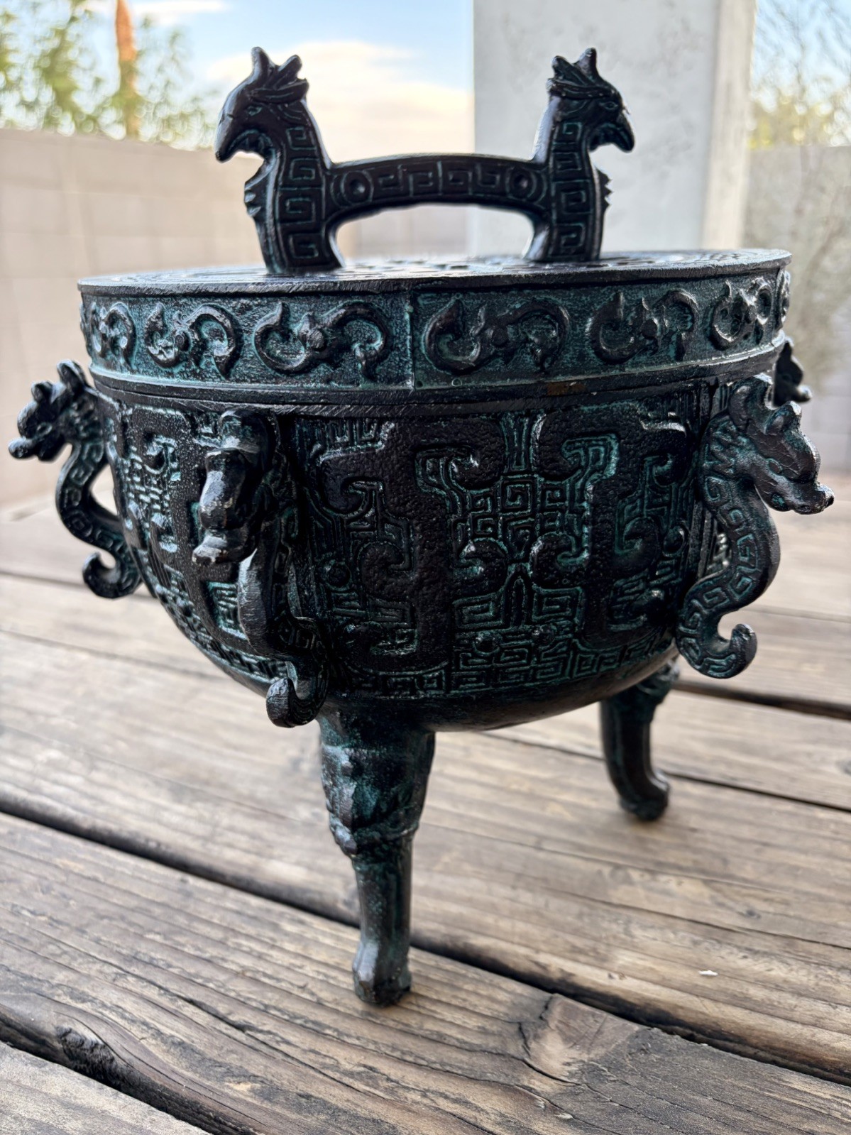 James Mount Style Getz Mid Century Asian Dragon Sea Horse Ice Bucket, Verdigris James Mount Style Getz Mid Century Asian Dragon Sea Horse Ice Bucket, Verdigris