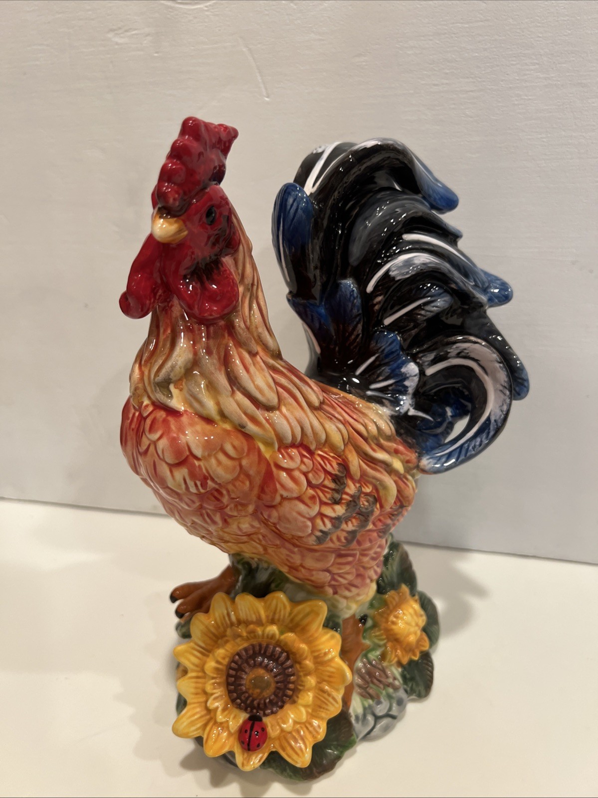 VTG Ceramic Rooster 10” Hand Painted Sunflowers Ladybug Farmcore J WILFRED VTG Ceramic Rooster 10” Hand Painted Sunflowers Ladybug Farmcore J WILFRED