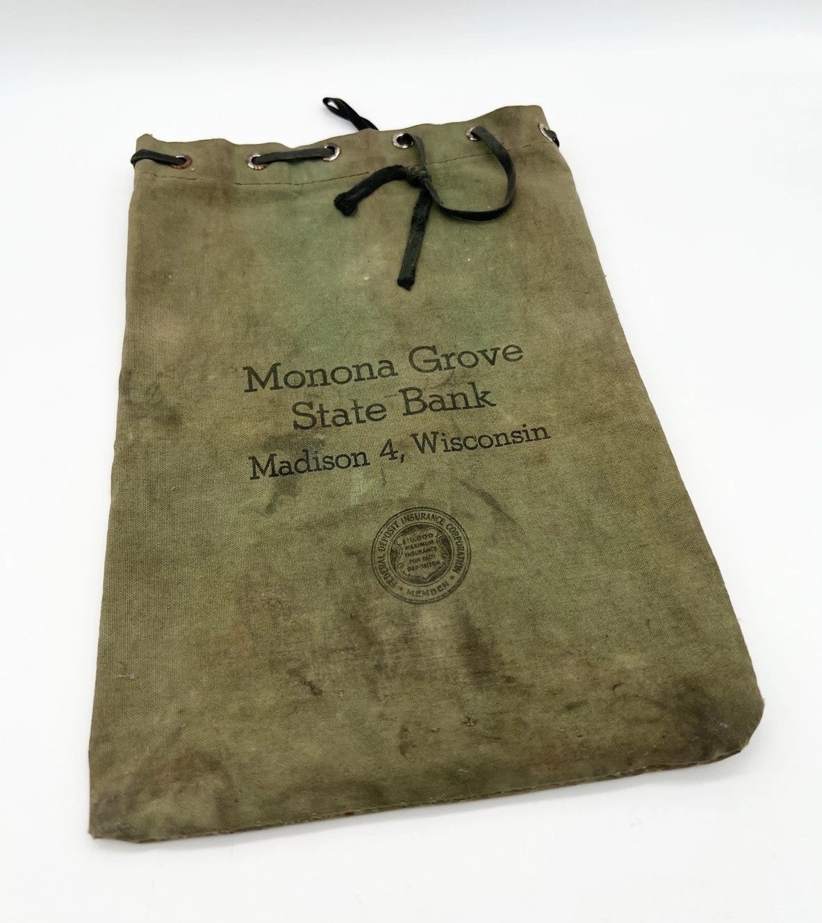 Vintage 30s Monona Grove State Bank Money Bag Madison WI FDIC Local History