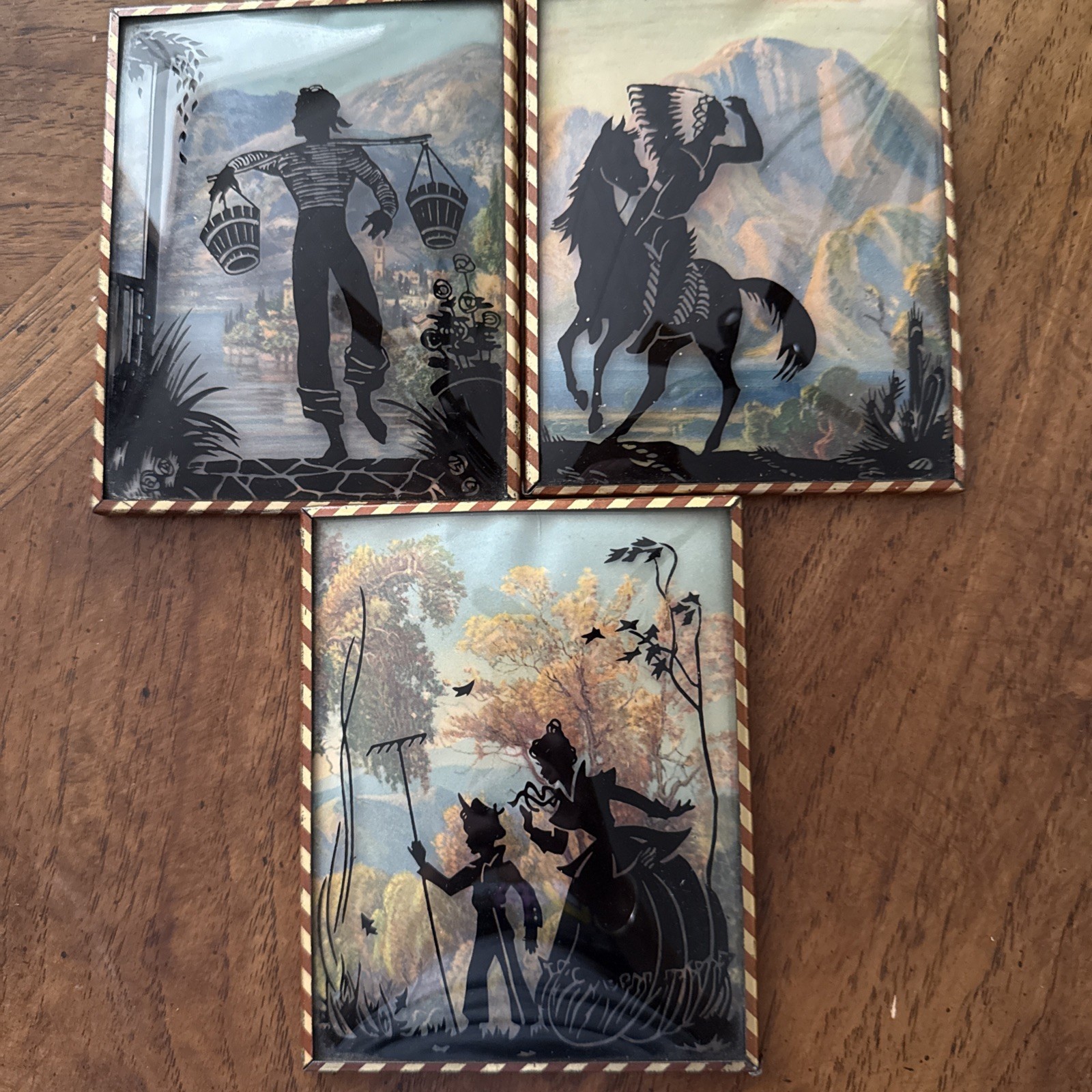 Vintage 4x5 Inch Reverse Silhouette - Convex Glass Pictures Indian horse lot 3