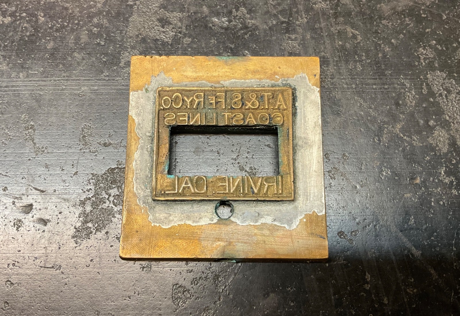 RARE, VINTAGE A.T.&S.Fe Ry.Co. COASTLINES IRVINE. CAL. BRASS TICKET DATER DIE RARE, VINTAGE A.T.&S.Fe Ry.Co. COASTLINES IRVINE. CAL. BRASS TICKET DATER DIE