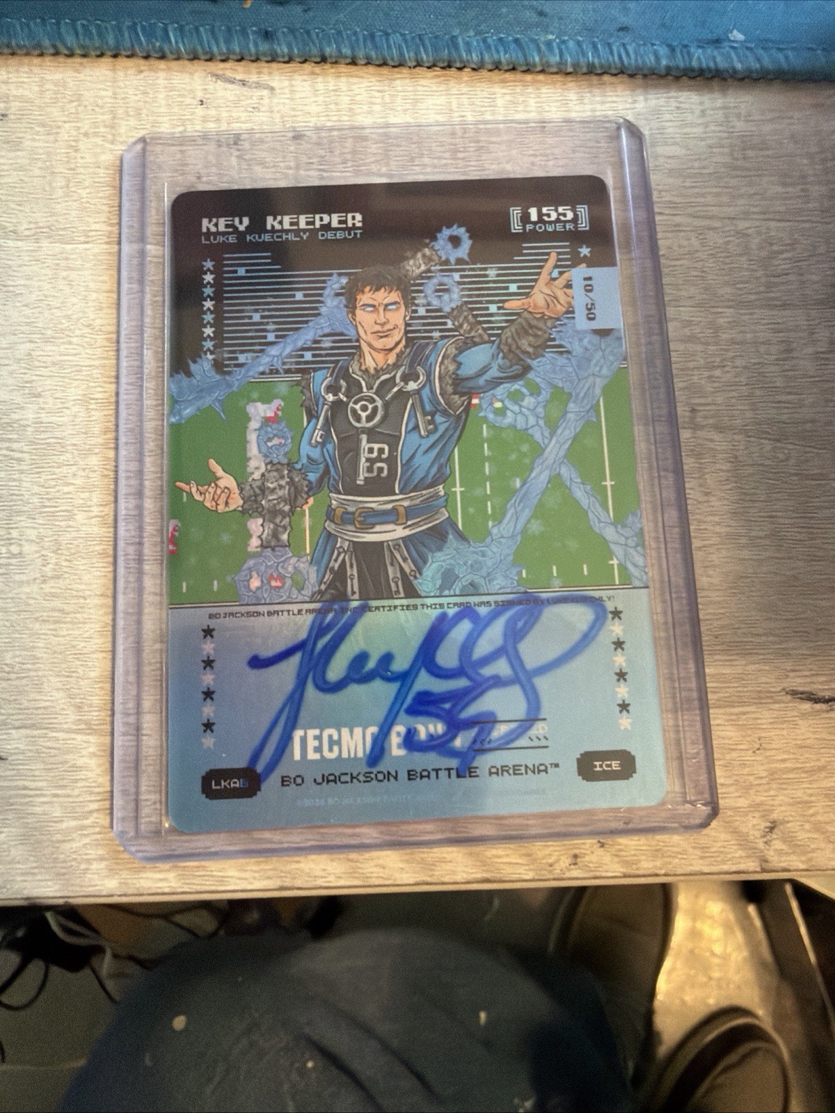 Tecmo Bowl Bo Jackson Battle Arena Key Keeper Luke Kuechly Inspired Ink Auto /50 Tecmo Bowl Bo Jackson Battle Arena Key Keeper Luke Kuechly Inspired Ink Auto /50