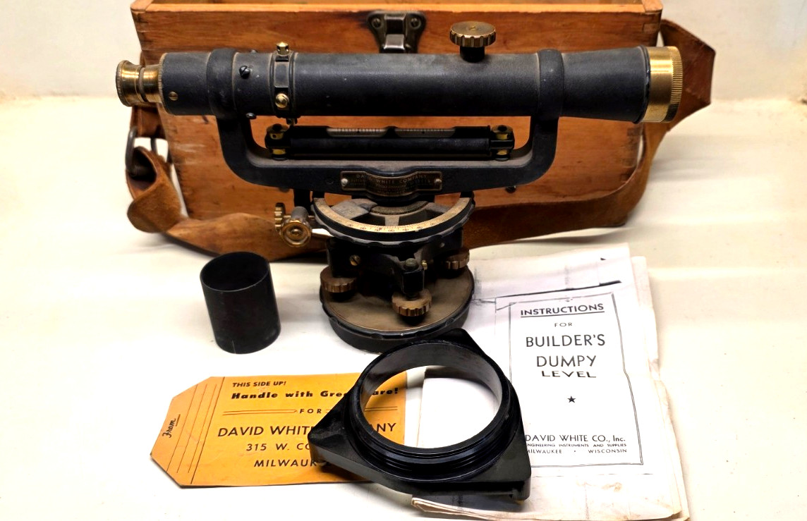 Vtg David White 53118 Transit Level Surveying Instrument Dumpy Level W/ Wood Box