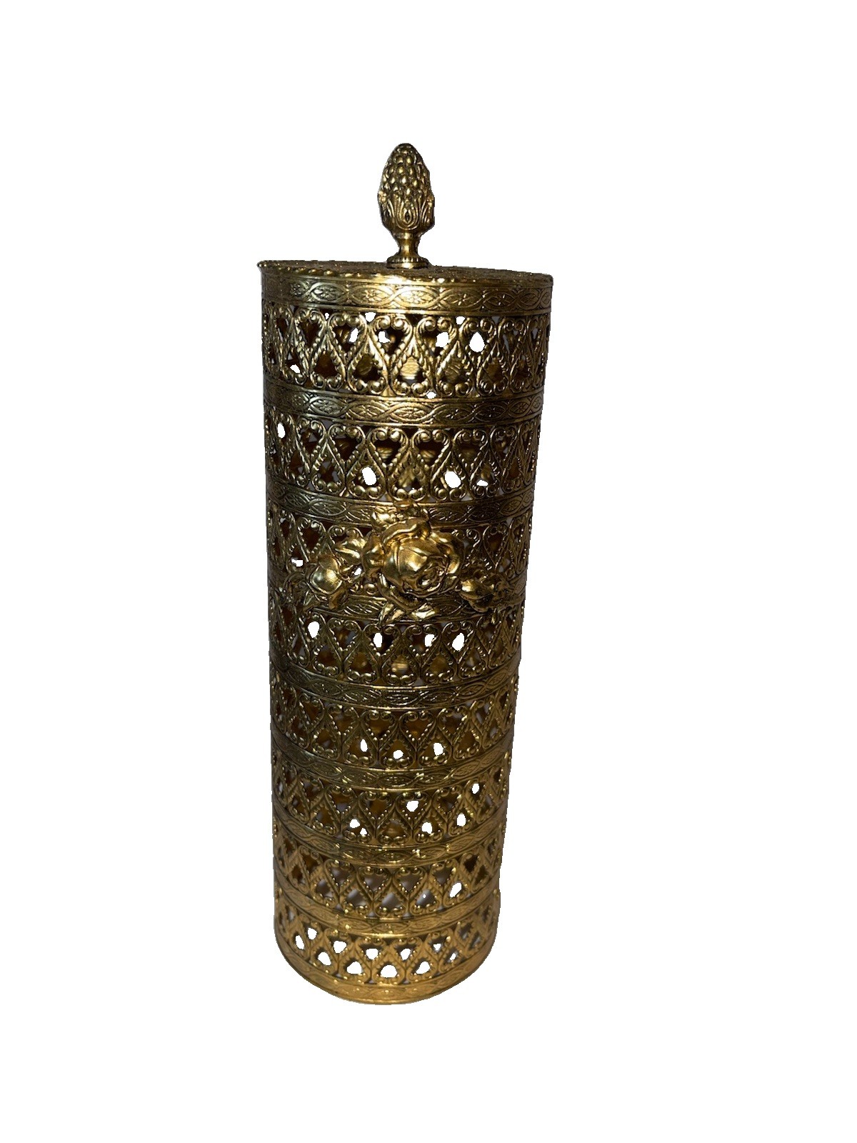 Vintage Hollywood Regency Filigree Hairspray Cover Gold Tone Metal Vanity Vintage Hollywood Regency Filigree Hairspray Cover Gold Tone Metal Vanity